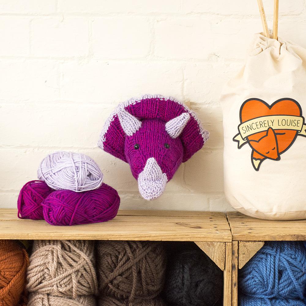 Mini Triceratops Head Knitting Kit