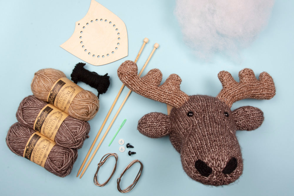 Mini Moose Head Knitting Kit (5889295450269)