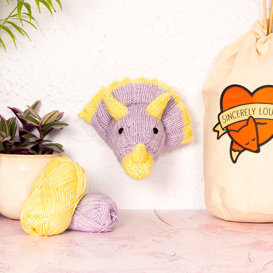 Mini Triceratops Head Knitting Kit