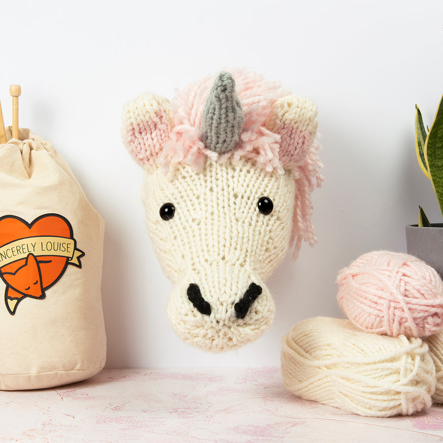 Giant Unicorn Head Knitting Kit - Cream